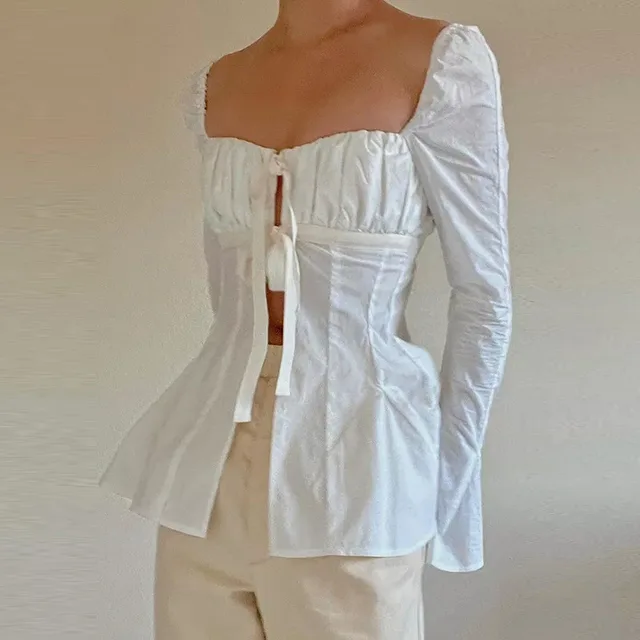 White Shirt Women's Slim Pleated Ties White - Shop at LoveMi