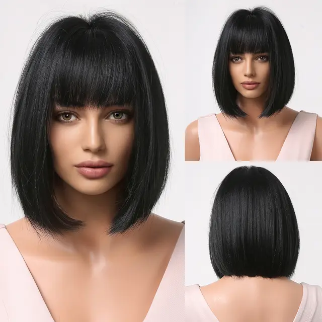 Female Qi Bang Short Bobo Full Headpiece Wig Black - Shop at LoveMi