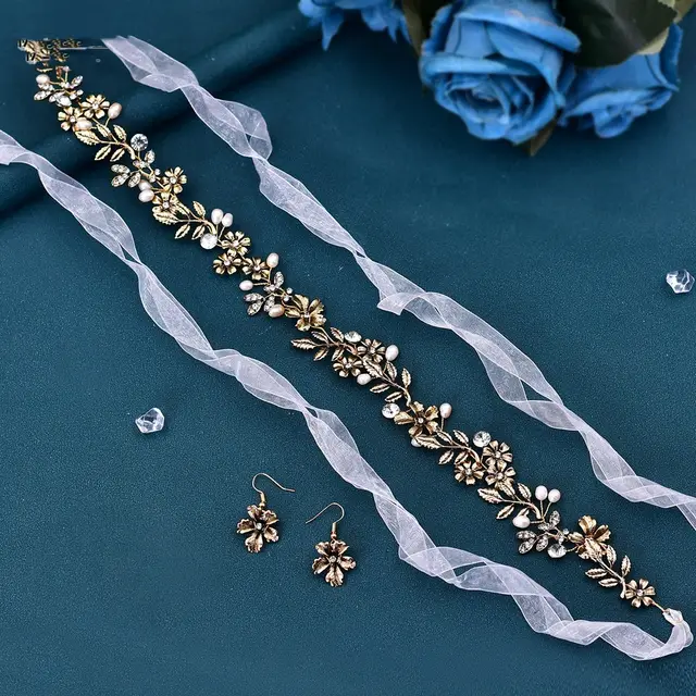 Freshwater Pearl Leaf Design Hair Band With Earrings - Shop at LoveMi