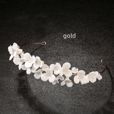 Design White Ceramic Flower Crown Headband Gold - Shop at LoveMi