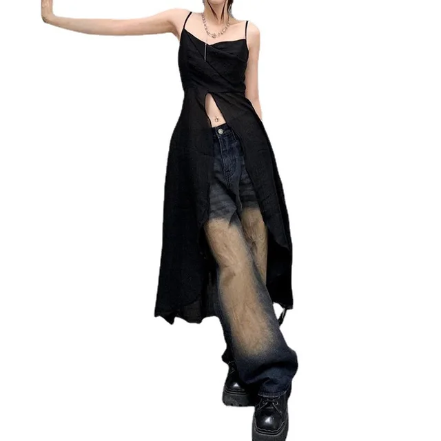 Cross V neck Sleeveless Top Spicy Girl Personality Black - Shop at LoveMi