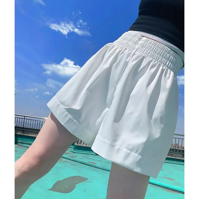 Women's Fashion Simple Solid Color High Waist Shorts White - Shop at LoveMi