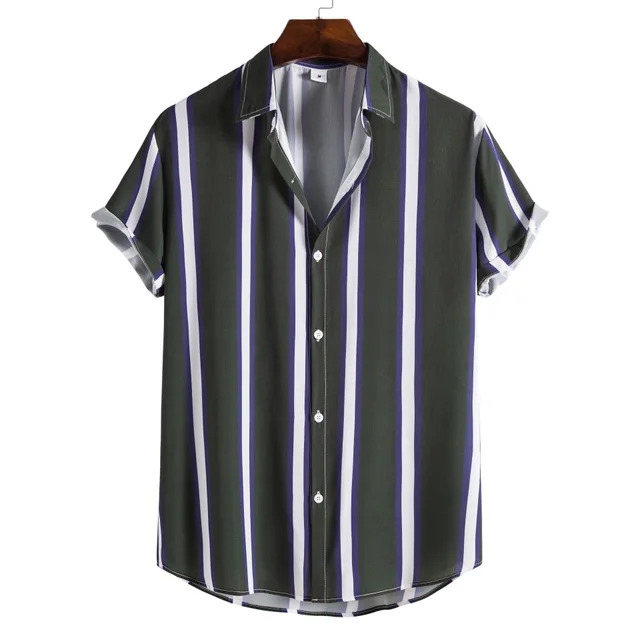 Striped Shirt Men's Casual Short Sleeves Green - Shop at LoveMi