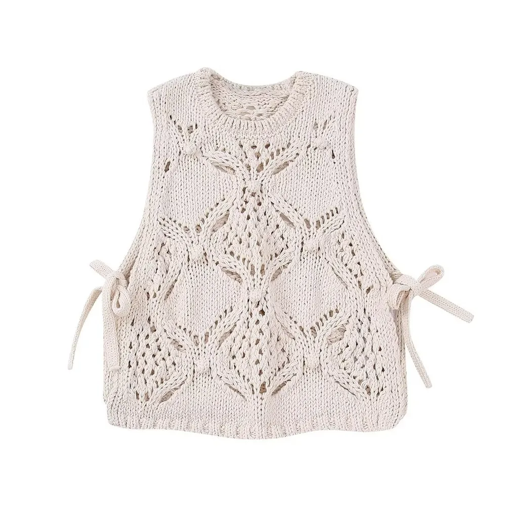 Round Neck Sleeveless Tassel Knit Top Beige - Shop at LoveMi