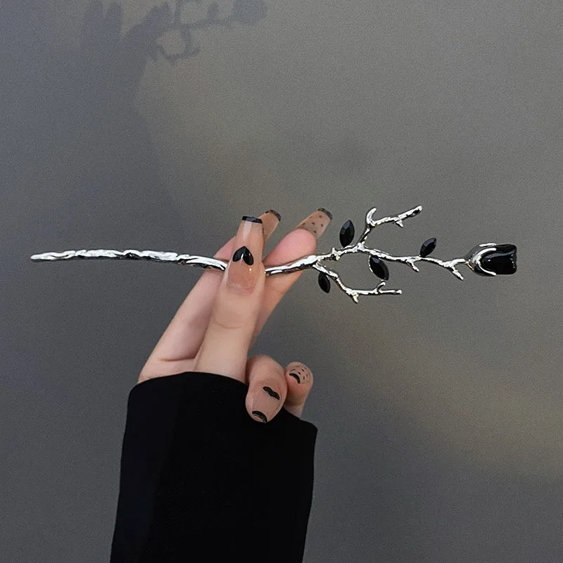 New Rose Flower Metal Hairpin Temperament Black - Shop at LoveMi