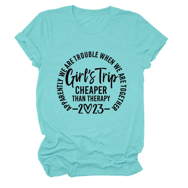 Letter Crew Neck Short Sleeve Loose Women's T shirt Deep Water Blue Black Font - Shop at LoveMi