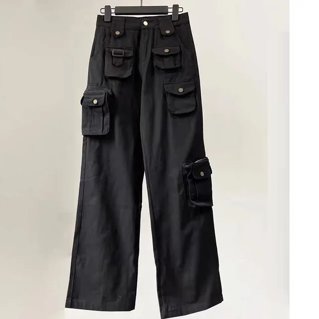 West Coast Spicy Girls Multi Pocket High Waist Military Wide Leg Pants Black - Shop at LoveMi