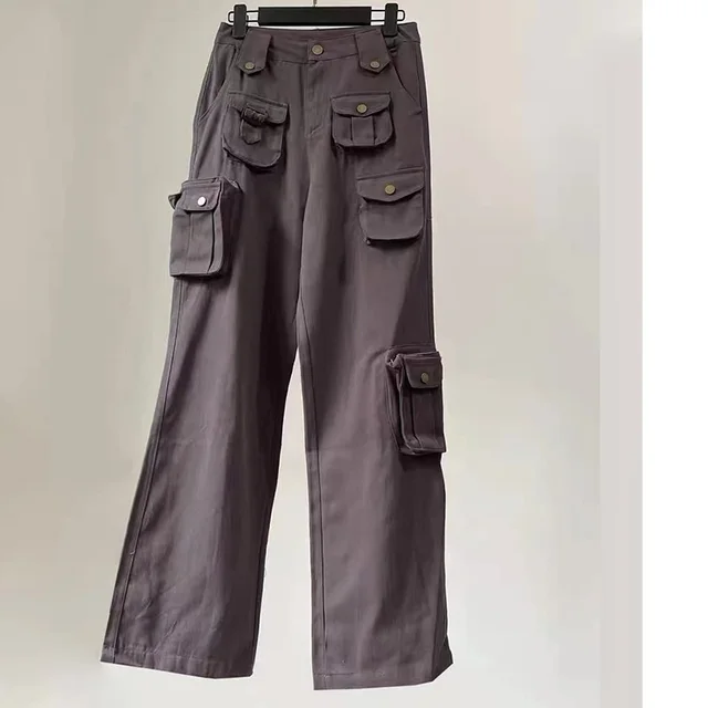 West Coast Spicy Girls Multi Pocket High Waist Military Wide Leg Pants Graphite Color - Shop at LoveMi