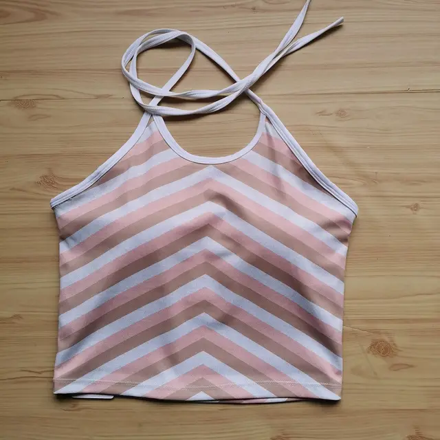 Strap Neck Strap Contrasting Printed Yoga Suit Sports Bra Pink Striped Vest - Shop at LoveMi