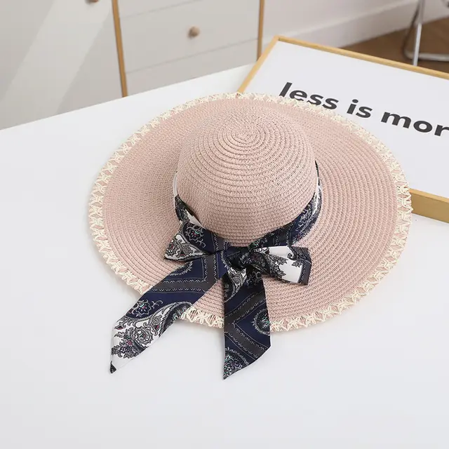 Fashionable Straw Hat Ladies Summer Sun Protection Pink - Shop at LoveMi