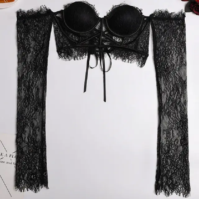 Spliced Perspective Off Shoulder Gathering Bra Black - Shop at LoveMi