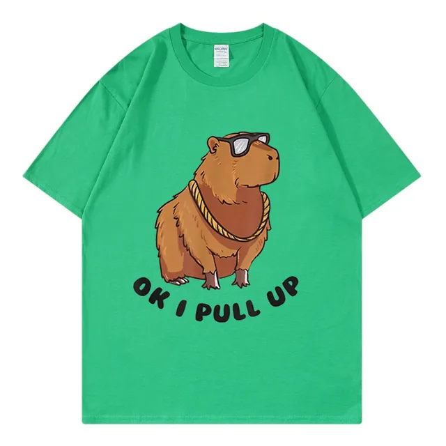 Printed Hip Hop Loose Short sleeved T shirt Men's Fashion Style Youth Green - Shop at LoveMi