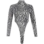 Women's Zebra Pattern Hollow Half High Neck Bodysuit - View 1