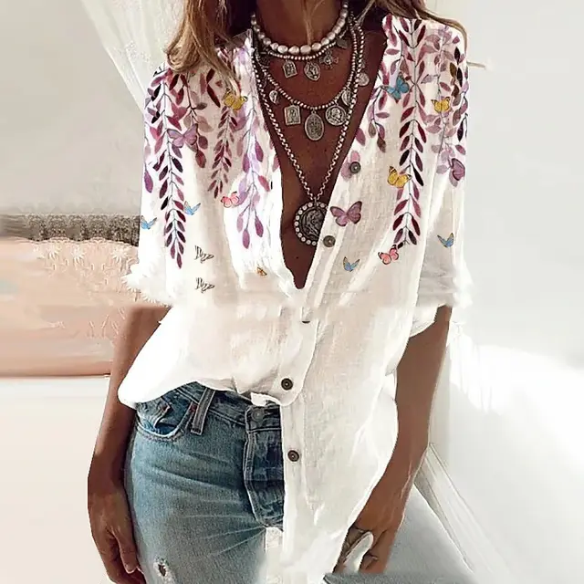 Positioning Floral Printed Women's Long Sleeved Shirt 4 Style - Shop at LoveMi