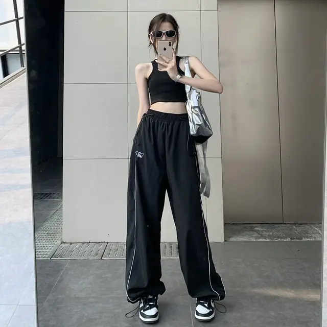 Retro Straight Leg Pants For Women Loose Fitting Black - Shop at LoveMi