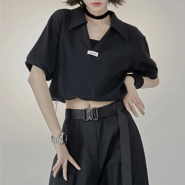 Summer Korean Short Top Collar For Women Black - Shop at LoveMi