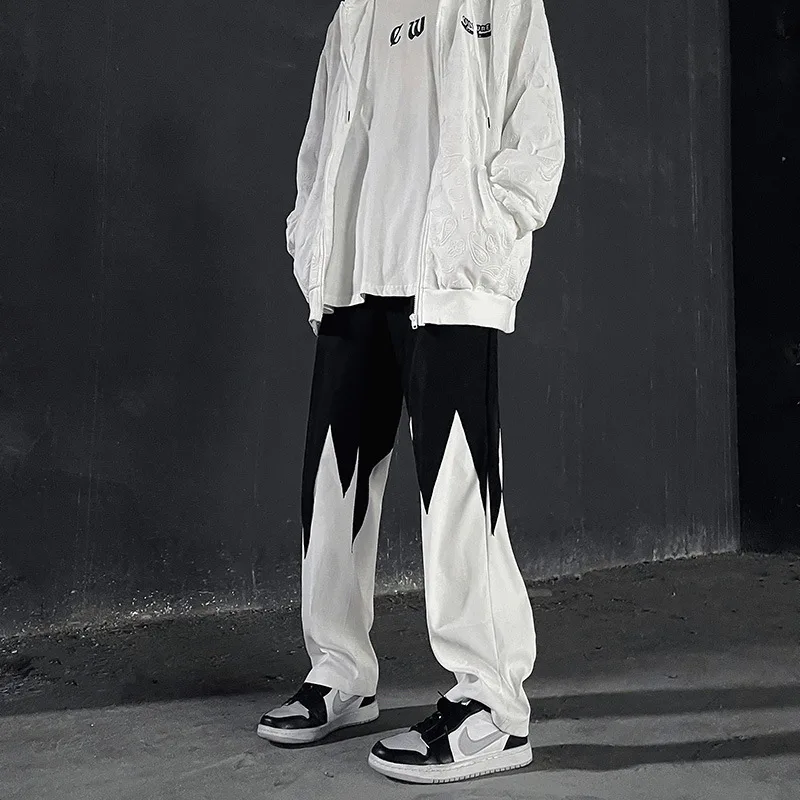 New Street Dark Casual Irregular Spliced Straight Pants - Black