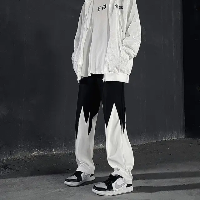 New Street Dark Casual Irregular Spliced Straight Pants Black - Shop at LoveMi