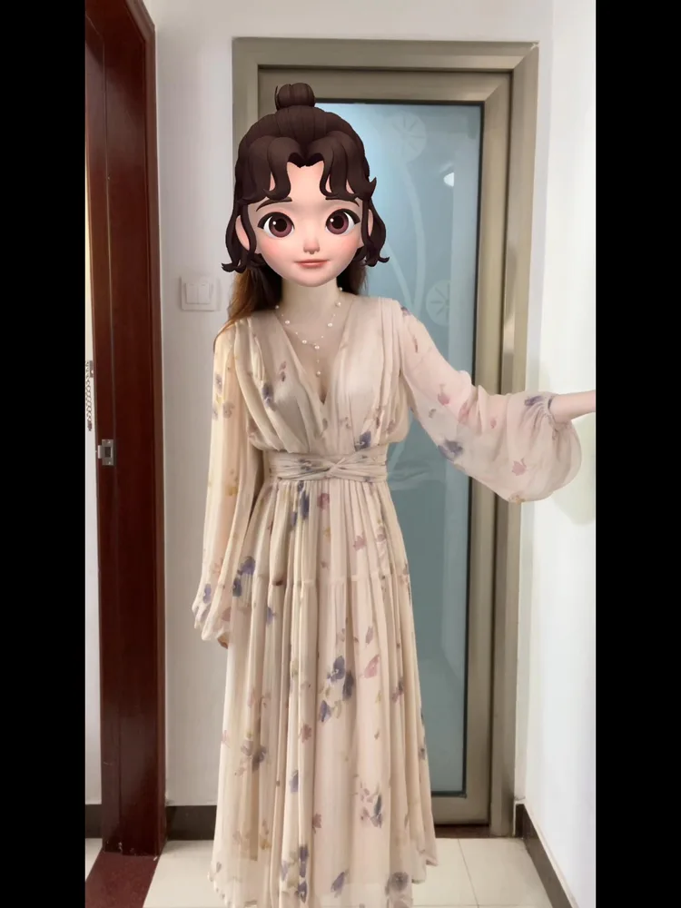 Oversized French V neck Chiffon Floral Dress Dress - Shop at LoveMi
