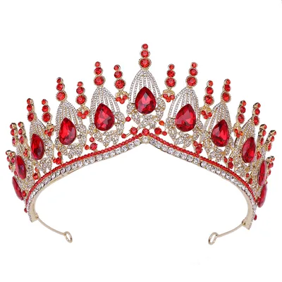 Ladies Fashion Personality Bridal Crown Tiara Kc Gold Red Diamond - Shop at LoveMi