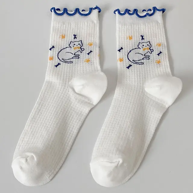 Cute Japanese Ins Cat Lace Pile Socks Bone Cat - Shop at LoveMi