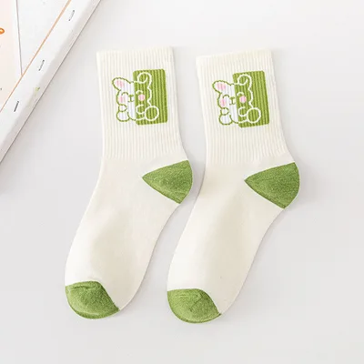 Cartoon Rabbit Carrot Green Women Socks Green Rabbit03 - Shop at LoveMi