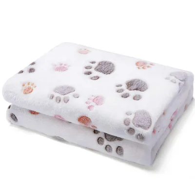 Dog And Cat Flannel Thickened Pet Blanket White Footprint - Shop at LoveMi
