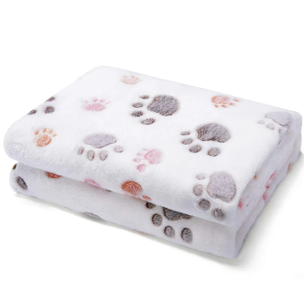 Dog And Cat Flannel Thickened Pet Blanket White Footprint - Shop at LoveMi
