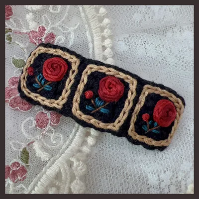 Retro Heavy Industry Pearl Three dimensional Embroidery Wool Hair Clip Red Rose - Shop at LoveMi