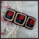 Retro Heavy Industry Pearl Three-dimensional Embroidery Wool Hair Clip - Red Rose
