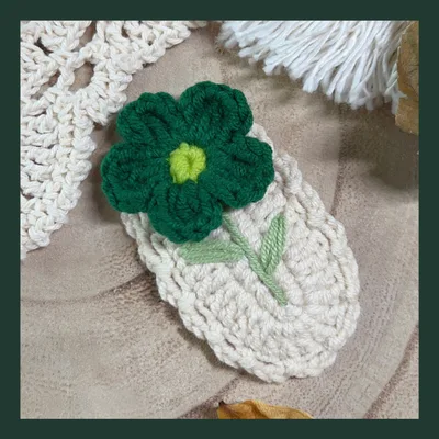 Hand Crocheted Yarn Weaving Vintage Embroidery Barrette Pine Flower Green - Shop at LoveMi