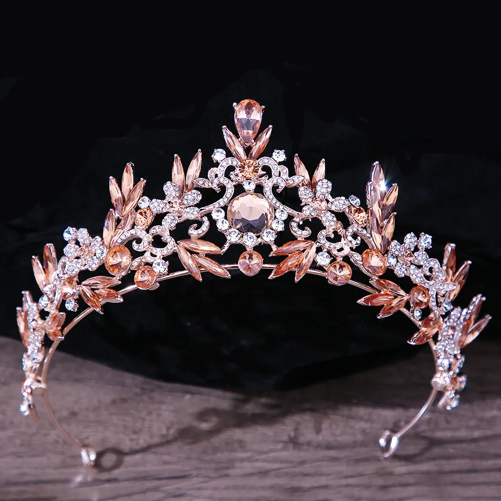 Bridal Headdress Rhinestone Mitzvah Crown - Rose Gold Honey Peach