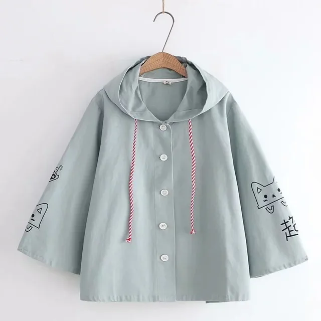Printed Colorful Drawstring Hooded Coat For Women Blue - Shop at LoveMi