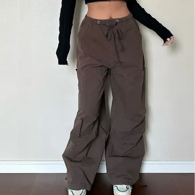 Straight Tube Loose Pocket Cargo Pants For Women Brown - Shop at LoveMi