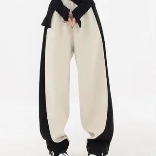 Dropping Casual Wide Leg Banana Pants - Apricot Mixed With Black