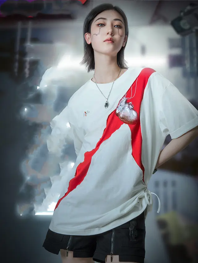 Digital Punk Functional Style Loose Fitting Street Short Sleeves White - Shop at LoveMi