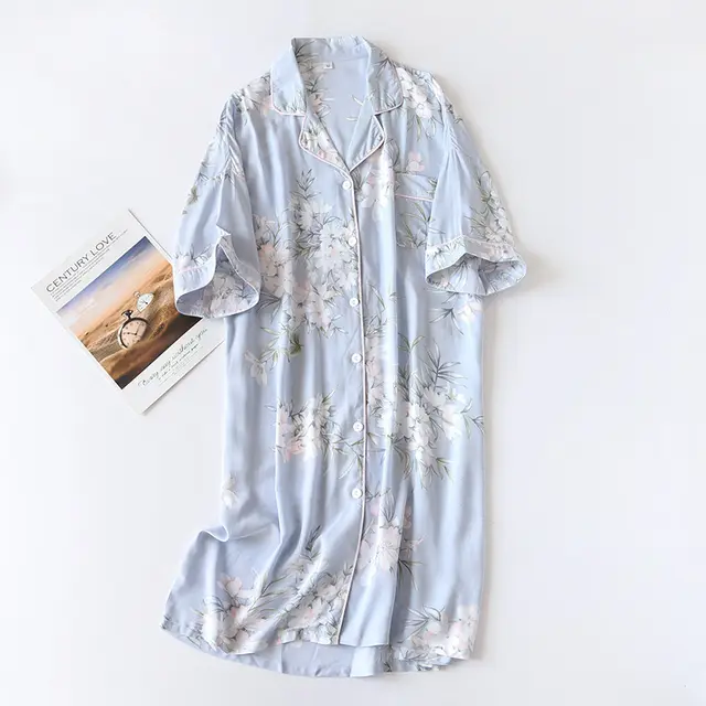 Cotton Sleeping Dress Cool Short Sleeves Blue Jasmine - Shop at LoveMi