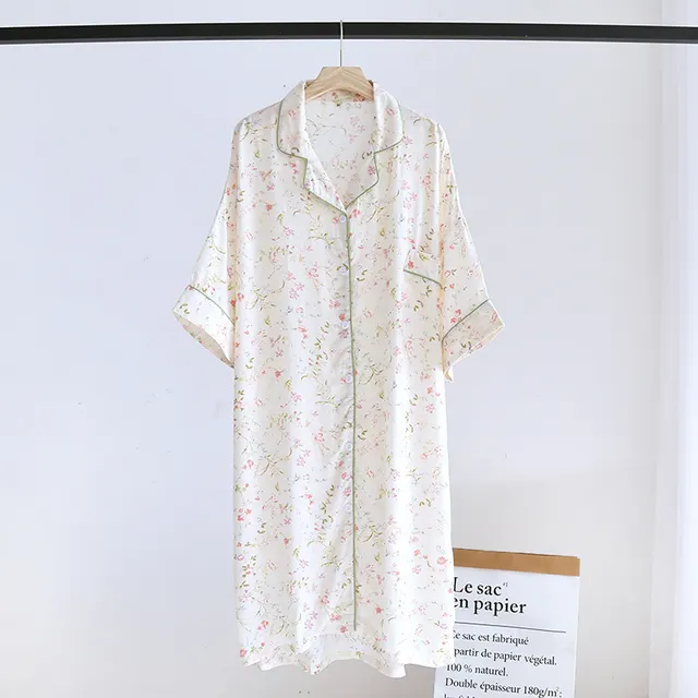 Cotton Sleeping Dress Cool Short Sleeves Little Rose Flower - Shop at LoveMi