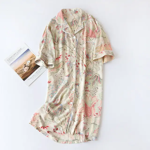 Cotton Sleeping Dress Cool Short Sleeves Ruyi Flower - Shop at LoveMi