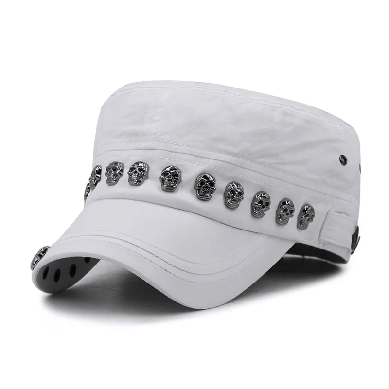 Fashionable Rivet Flat Top Hat Style2 White - Shop at LoveMi