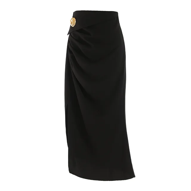 Elegant Irregular Slit Suit Skirt Women Black - Shop at LoveMi