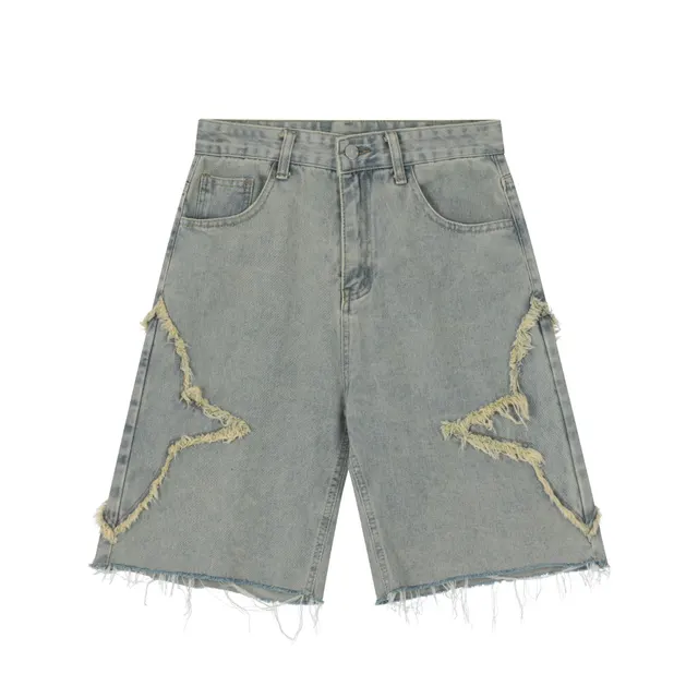 Sharpened And Washed Denim Shorts With Torn Holes Blue - Shop at LoveMi