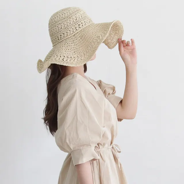 Handmade Hollowed Out Female Summer Seaside Straw Hat Beige - Shop at LoveMi