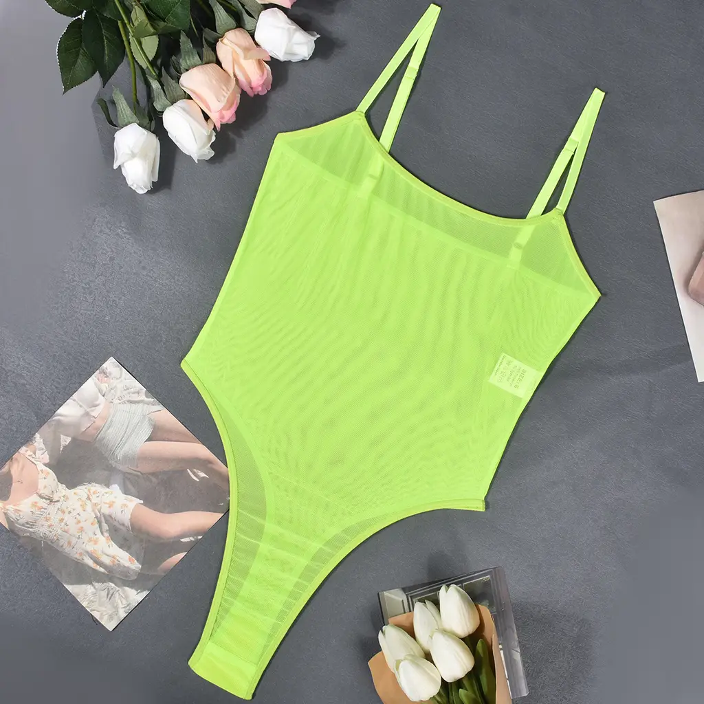 Fashion And Sexy Mesh Bodysuit - Fluorescent Yellow