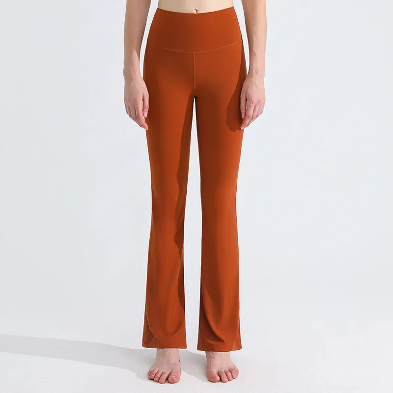 Antibacterial Sports Yoga Pants Female High Elastic Nude Feel Moisture Absorption Quick-drying Bell-bottom Pants - Crimson Trousers - View 1