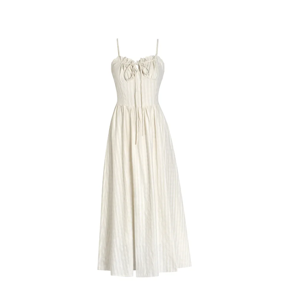 Checkered First Love Strap Dress French - Beige