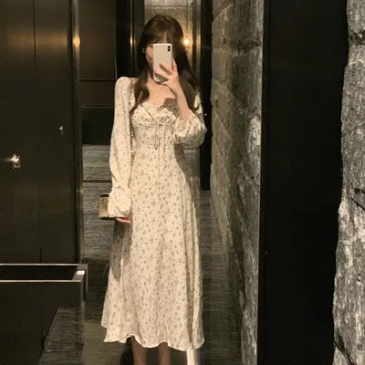 French Floral Dress For Women Apricot - Shop at LoveMi