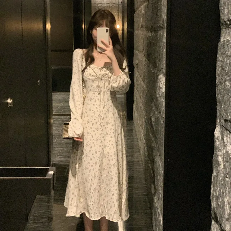 French Floral Dress For Women - Apricot