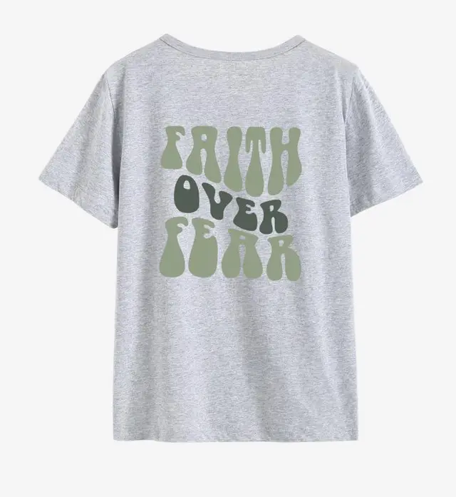 Women's Top Round Neck Slogan Printed Short Sleeves - Grey