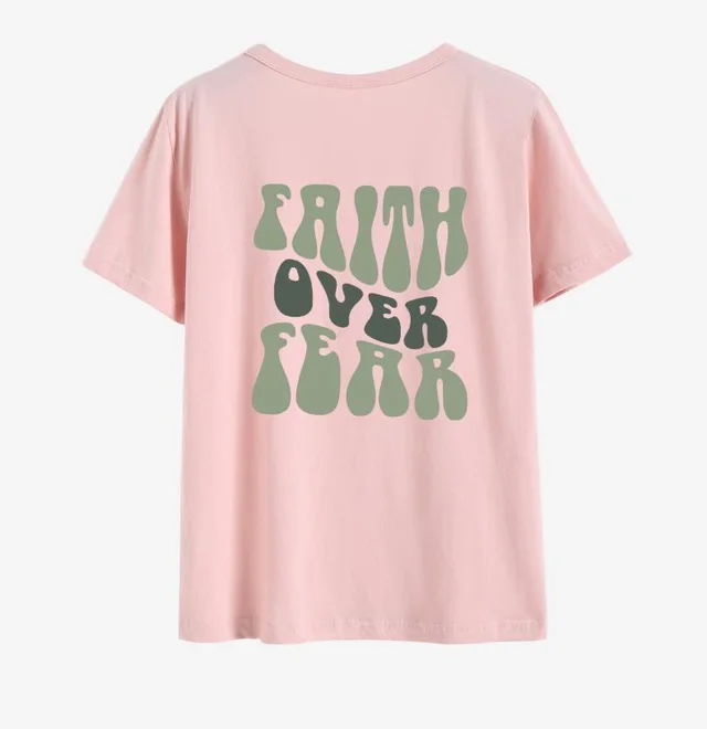 Women's Top Round Neck Slogan Printed Short Sleeves Peach - Shop at LoveMi